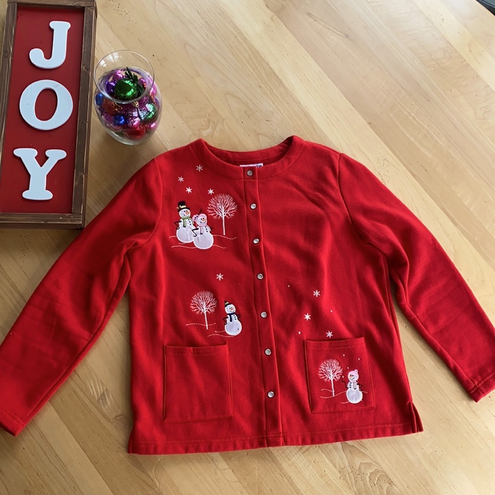 Breckenridge Petite Holiday Button Up Cardigan